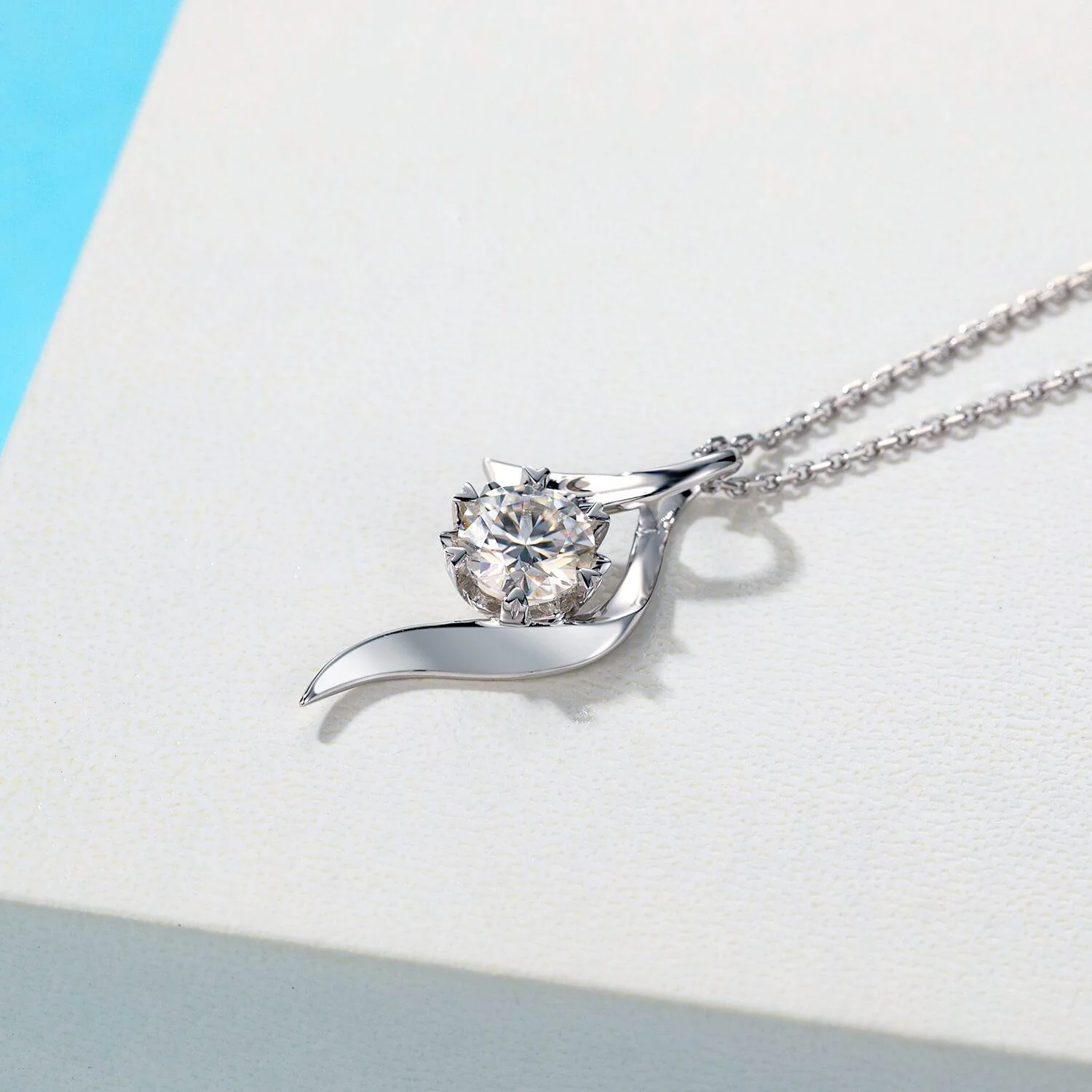 Solitaire Snowflake Six Prong Gold Moissanite Necklace - Image 6