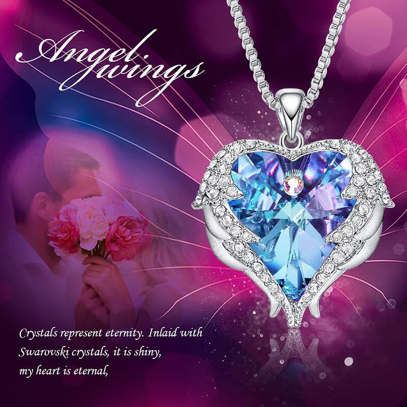 Angel Wings Heart Crystal Halo Necklace - Image 3