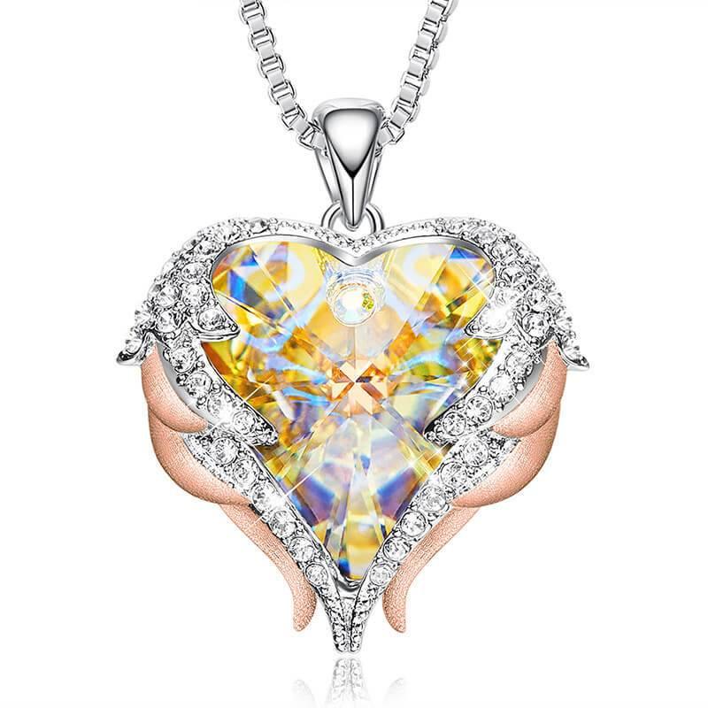 Angel Wings Heart Crystal Halo Necklace - Image 9