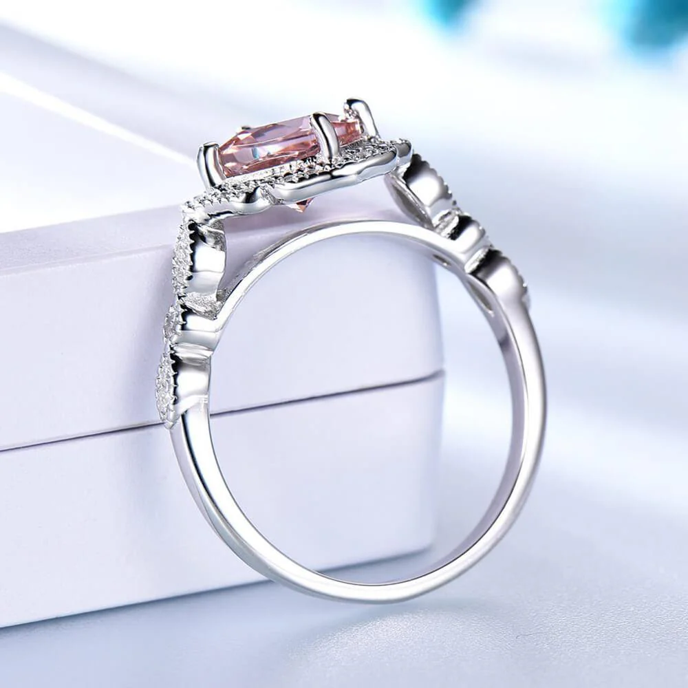 Blooming Flower Morganite Birthstone Sterling Silver Ring - Image 3