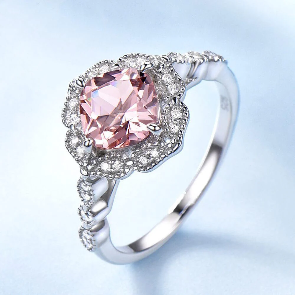 Blooming Flower Morganite Birthstone Sterling Silver Ring - Image 4