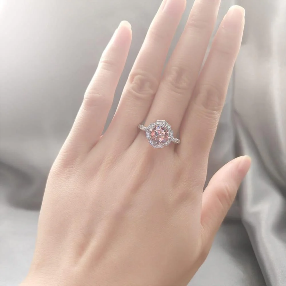 Blooming Flower Morganite Birthstone Sterling Silver Ring - Image 6