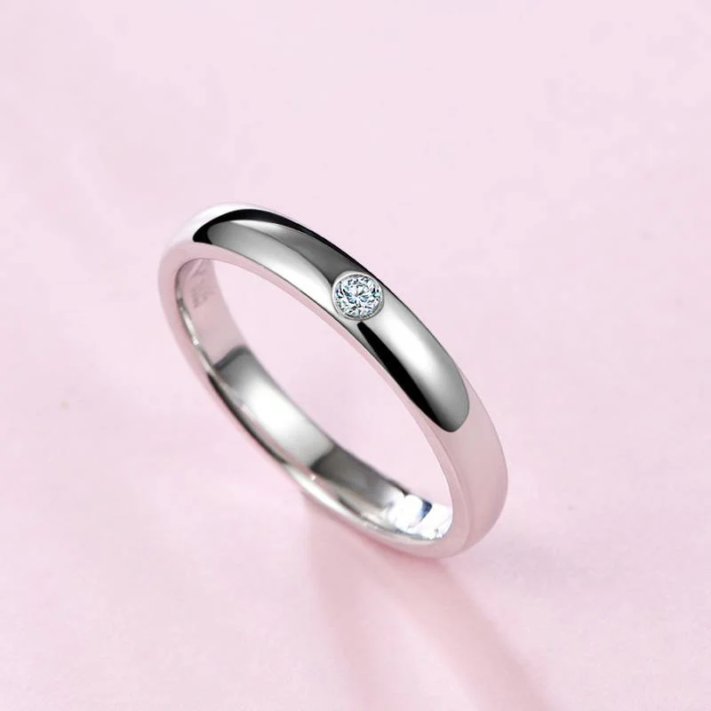 Moissanite High Polish Plain Dome Sterling Silver Wedding Band Ring - Image 5