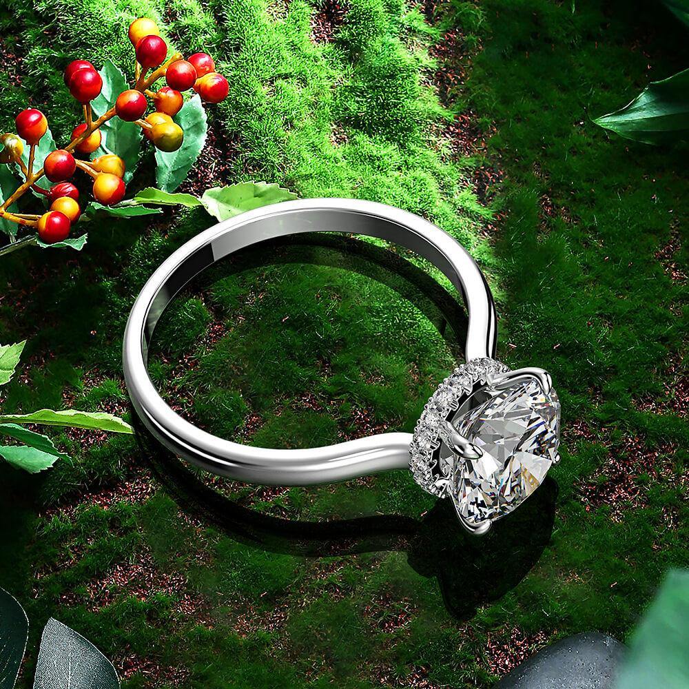 Hidden Halo Round White Sapphire Four Prong Sterling Silver Ring - Image 3