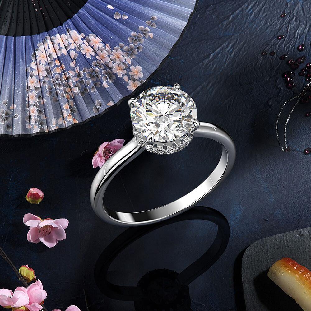 Hidden Halo Round White Sapphire Four Prong Sterling Silver Ring - Image 4