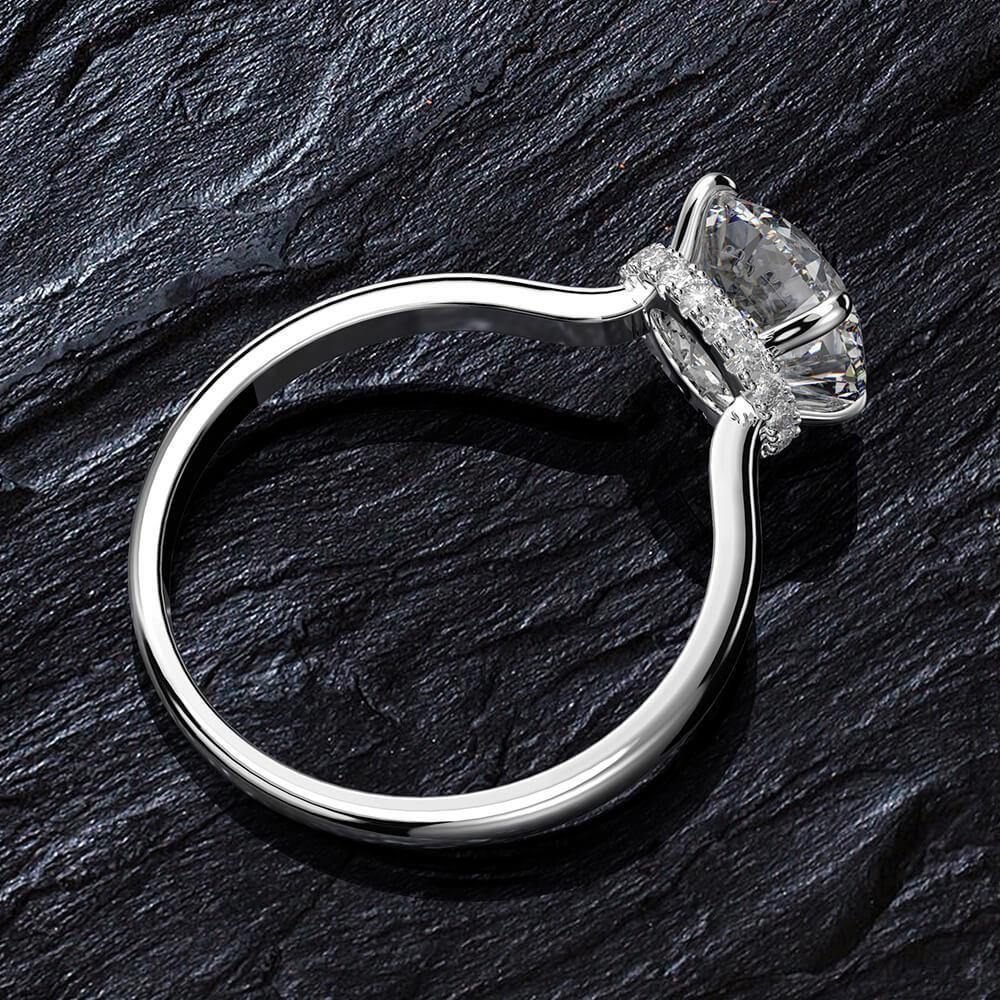 Hidden Halo Round White Sapphire Four Prong Sterling Silver Ring - Image 6