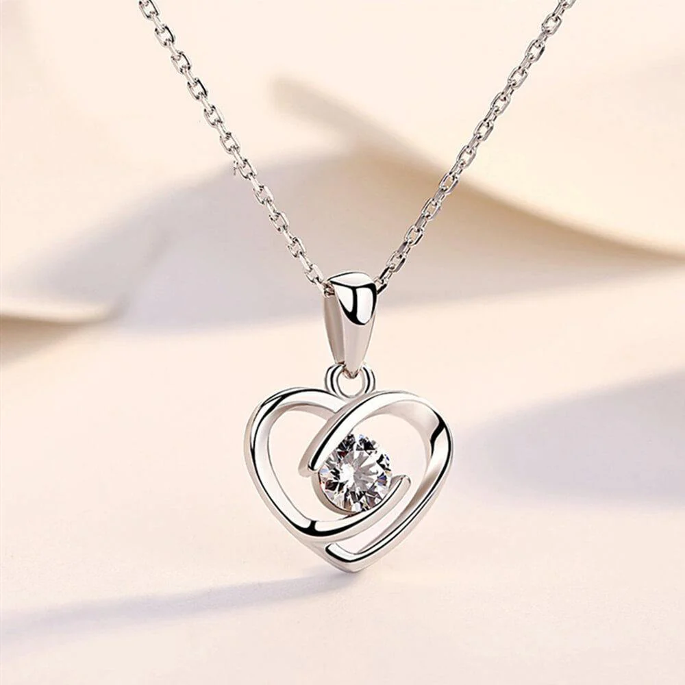 Round Moissanite Heart-Shaped Sterling Silver Necklace - Image 4