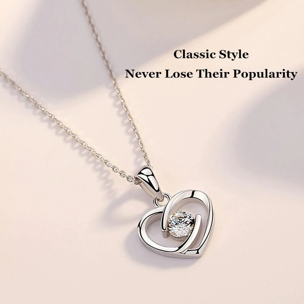Round Moissanite Heart-Shaped Sterling Silver Necklace - Image 8