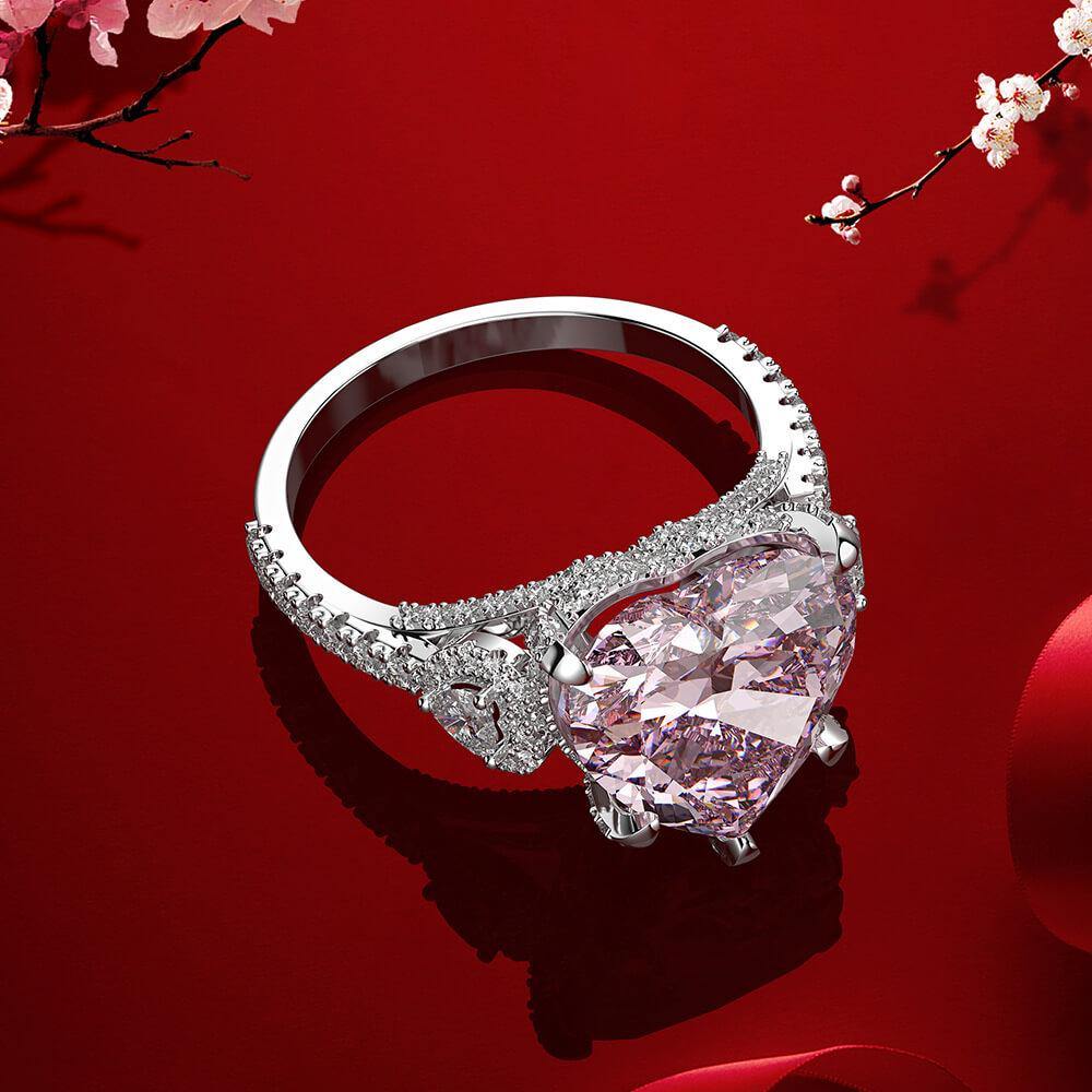Pink Heart-Shaped Gemstone Pave Sterling Silver Engagement Ring - Image 3