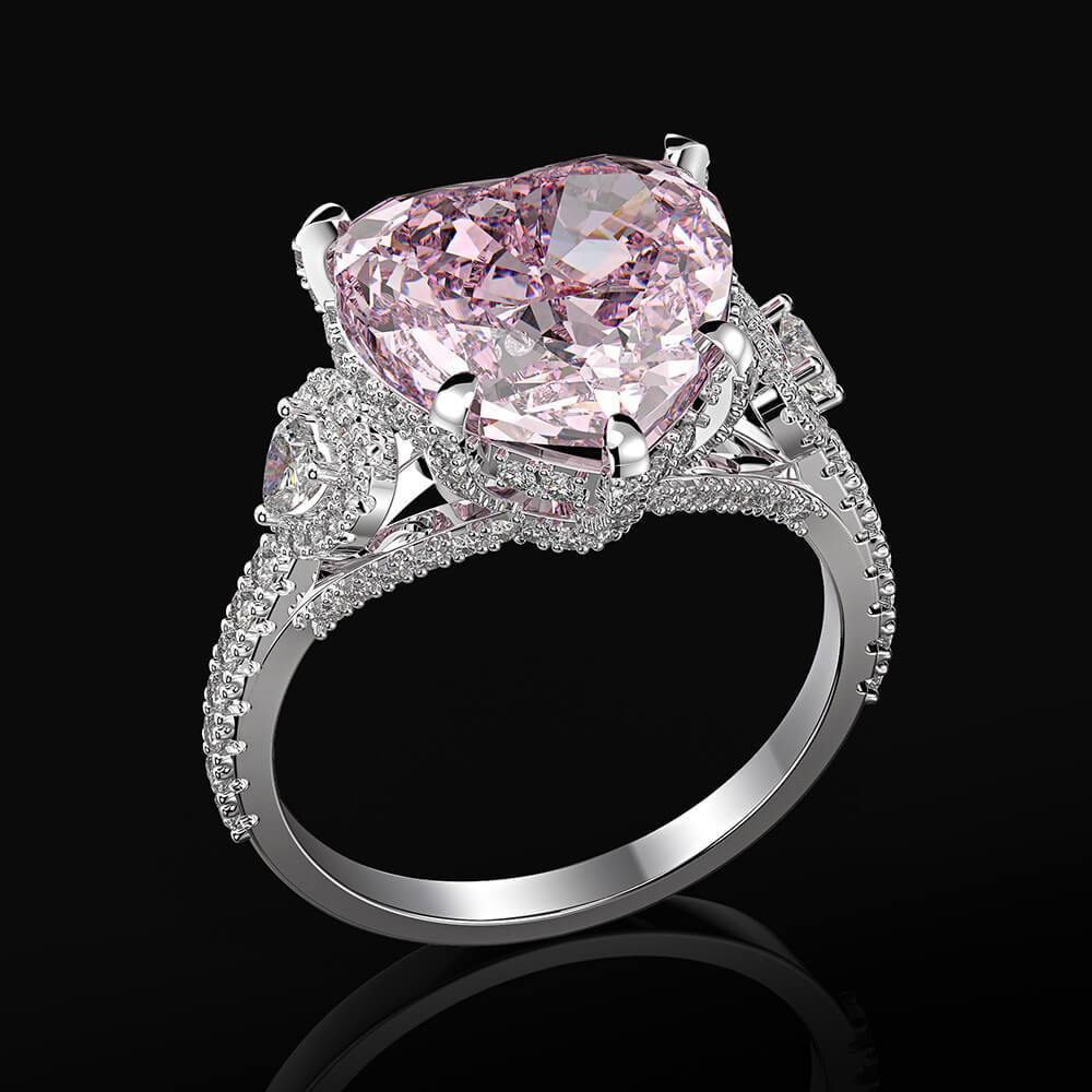 Pink Heart-Shaped Gemstone Pave Sterling Silver Engagement Ring - Image 4