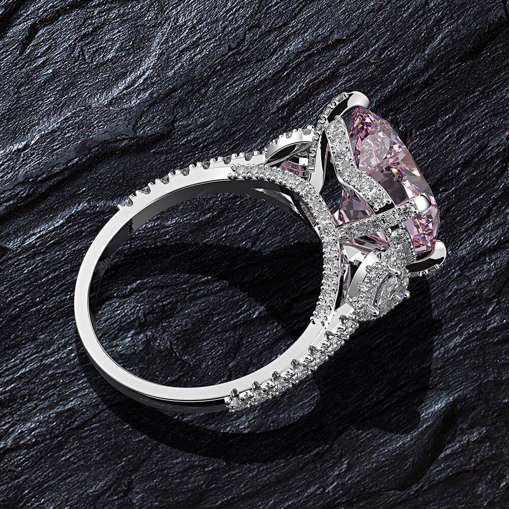 Pink Heart-Shaped Gemstone Pave Sterling Silver Engagement Ring - Image 5