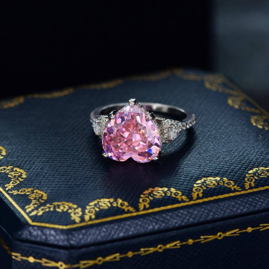 Pink Heart-Shaped Gemstone Pave Sterling Silver Engagement Ring - Image 8