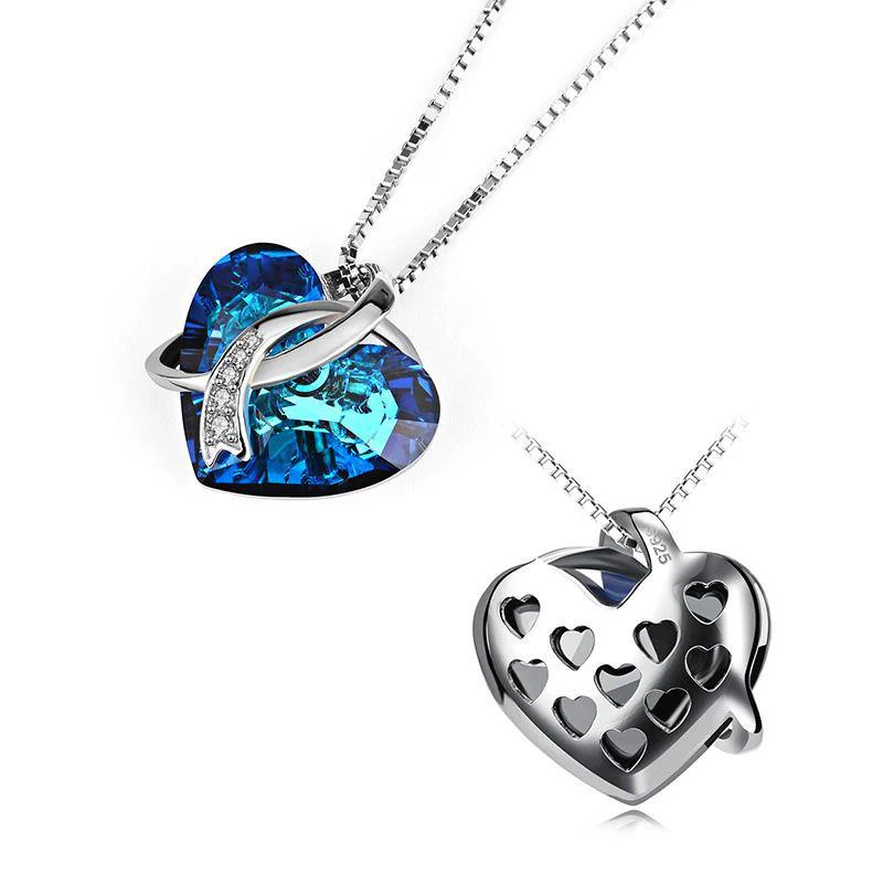 Cross Heart-Shaped Crystal Sterling Silver Necklace - Image 5
