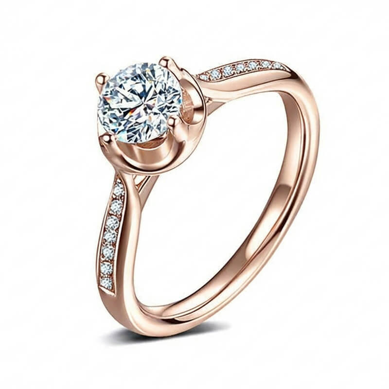 Modern 4-Prong Round Moissanite Pave Gold Engagement Ring - Image 10