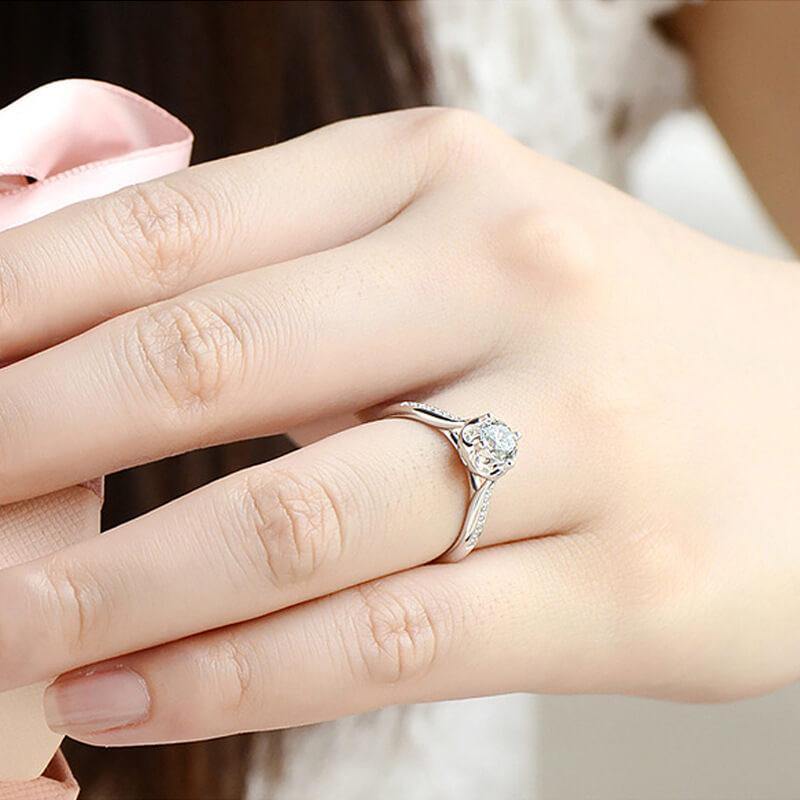 Modern 4-Prong Round Moissanite Pave Gold Engagement Ring - Image 3