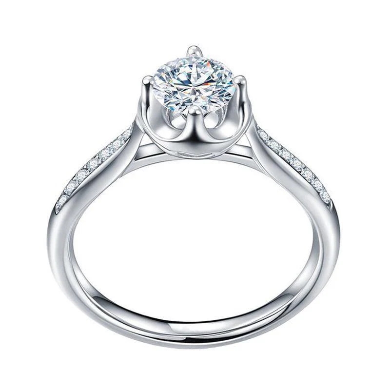 Modern 4-Prong Round Moissanite Pave Gold Engagement Ring - Image 4