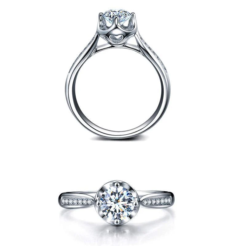 Modern 4-Prong Round Moissanite Pave Gold Engagement Ring - Image 5