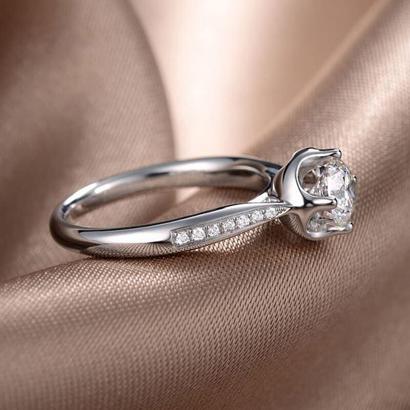 Modern 4-Prong Round Moissanite Pave Gold Engagement Ring - Image 6