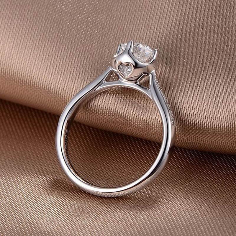 Modern 4-Prong Round Moissanite Pave Gold Engagement Ring - Image 7