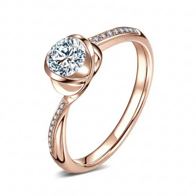 Floral Swirl Round Moissanite Pave Gold Engagement Ring - Image 11