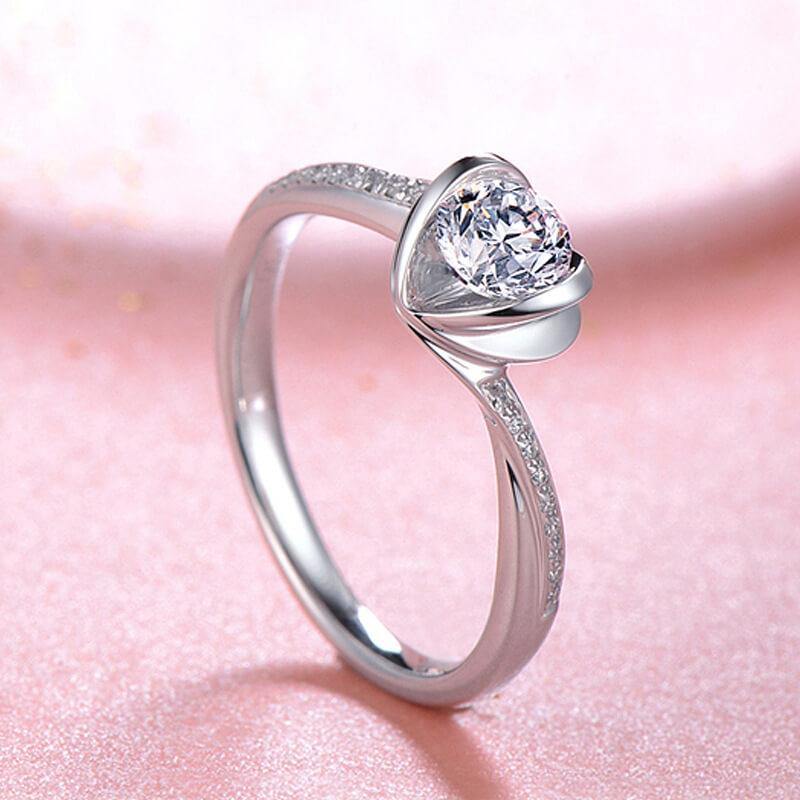 Floral Swirl Round Moissanite Pave Gold Engagement Ring - Image 4