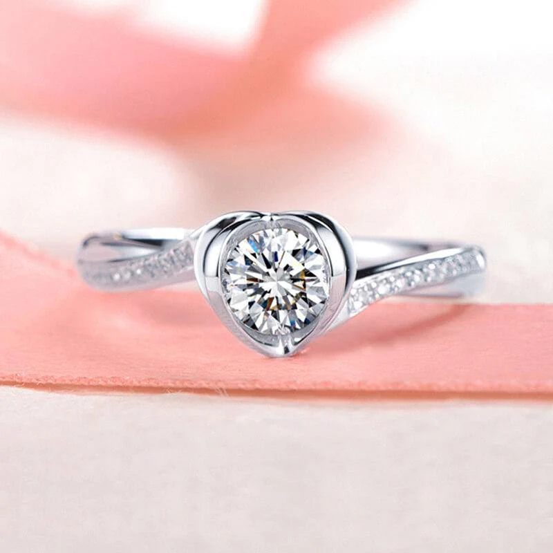 Floral Swirl Round Moissanite Pave Gold Engagement Ring - Image 5