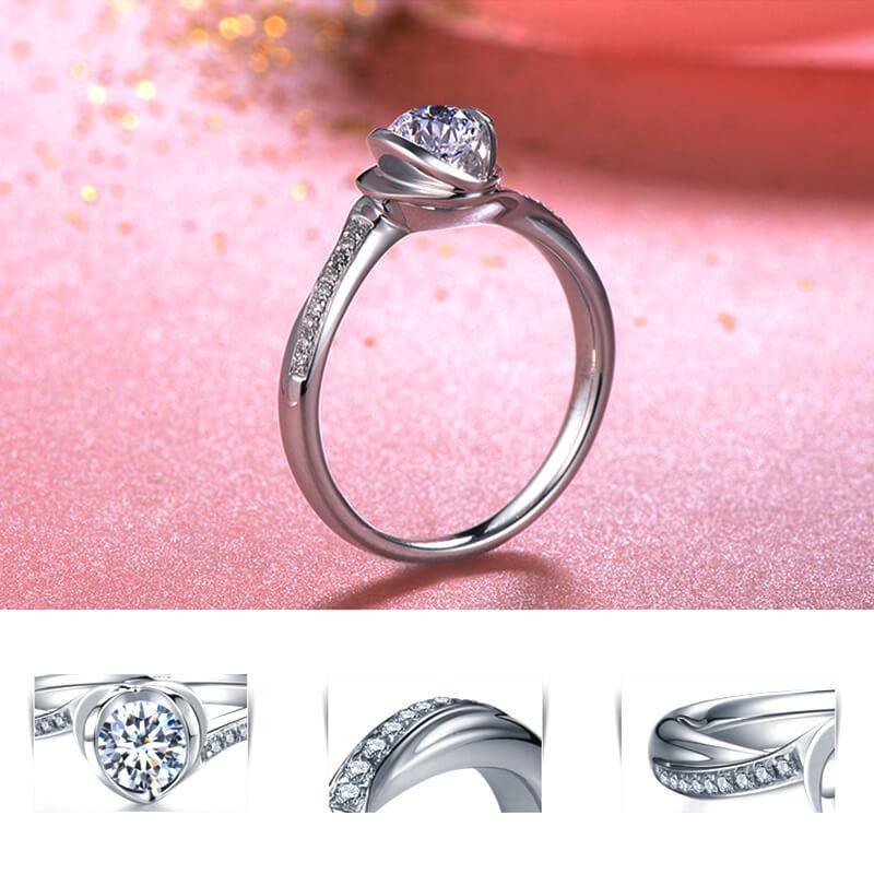 Floral Swirl Round Moissanite Pave Gold Engagement Ring - Image 6