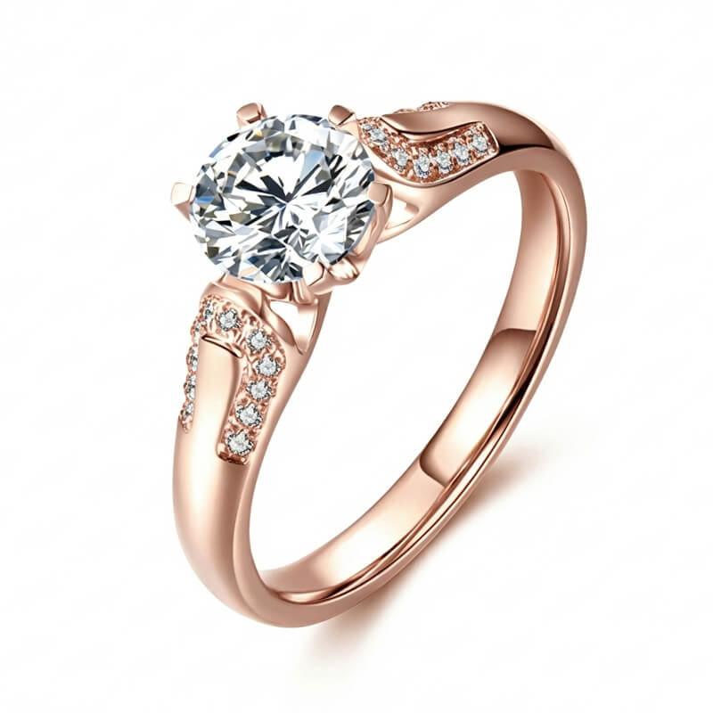 Round Moissanite U-Shape Pave Wide Band Gold Engagement Ring - Image 11