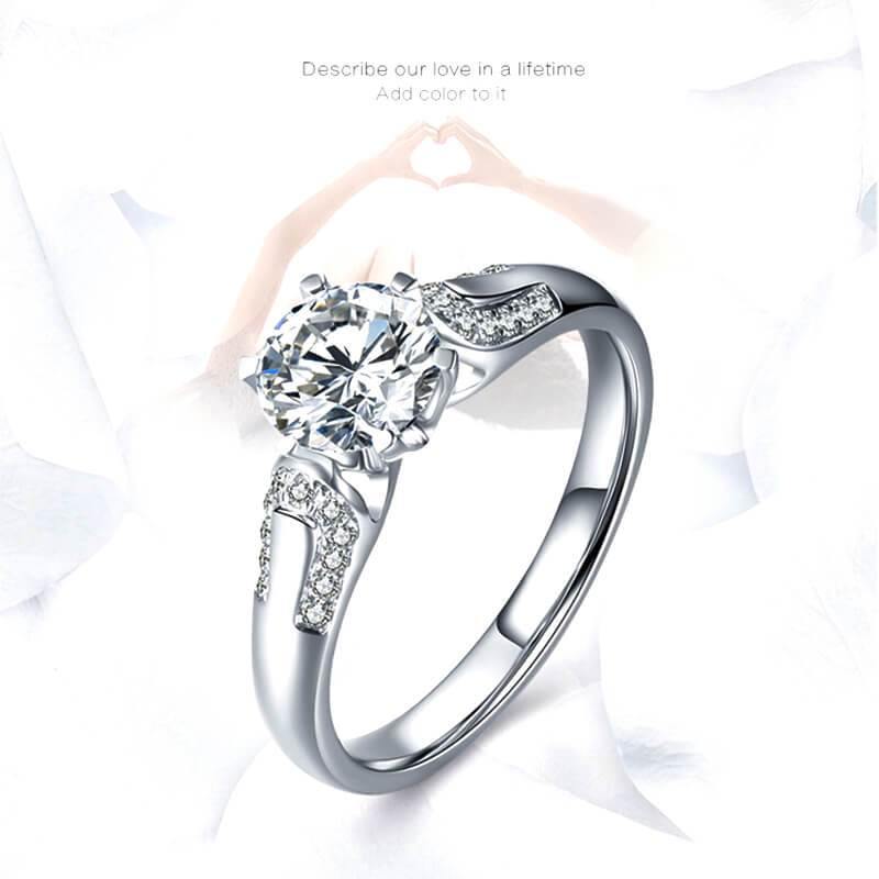 Round Moissanite U-Shape Pave Wide Band Gold Engagement Ring - Image 3