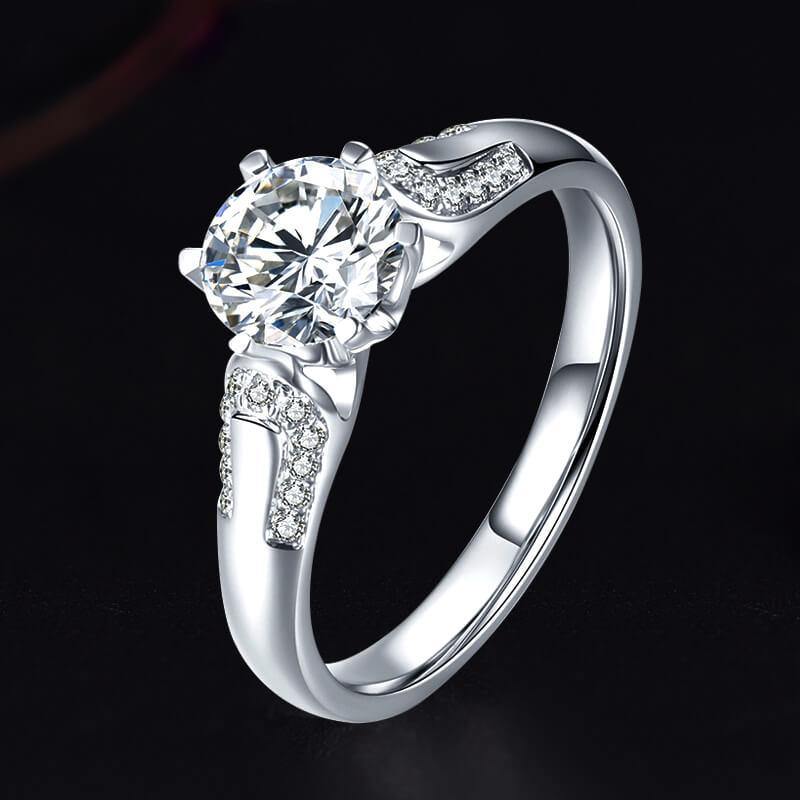 Round Moissanite U-Shape Pave Wide Band Gold Engagement Ring - Image 5
