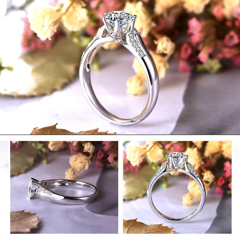 Round Moissanite U-Shape Pave Wide Band Gold Engagement Ring - Image 7