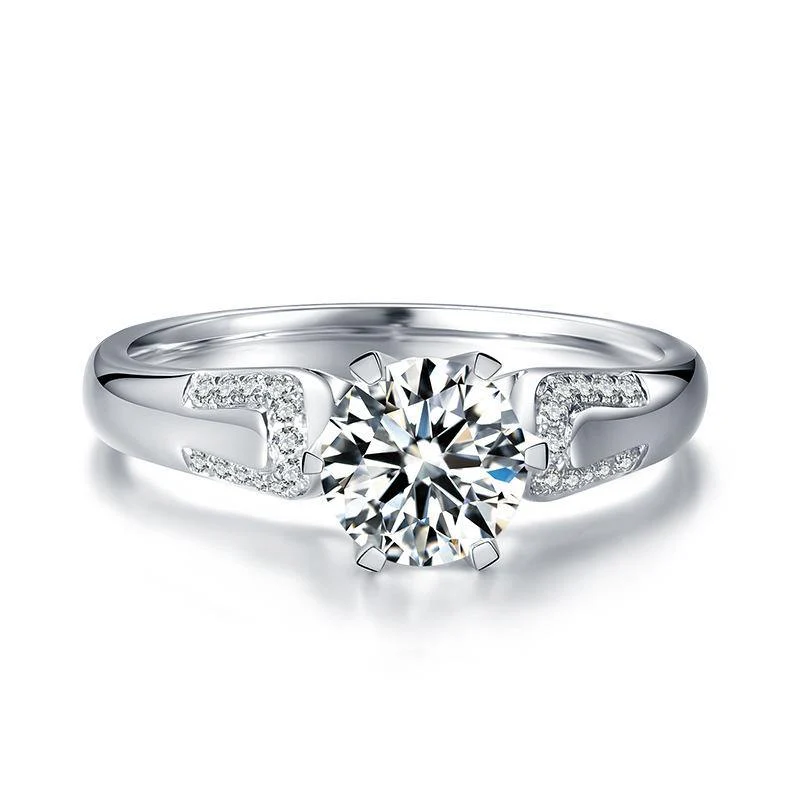 Round Moissanite U-Shape Pave Wide Band Gold Engagement Ring - Image 8