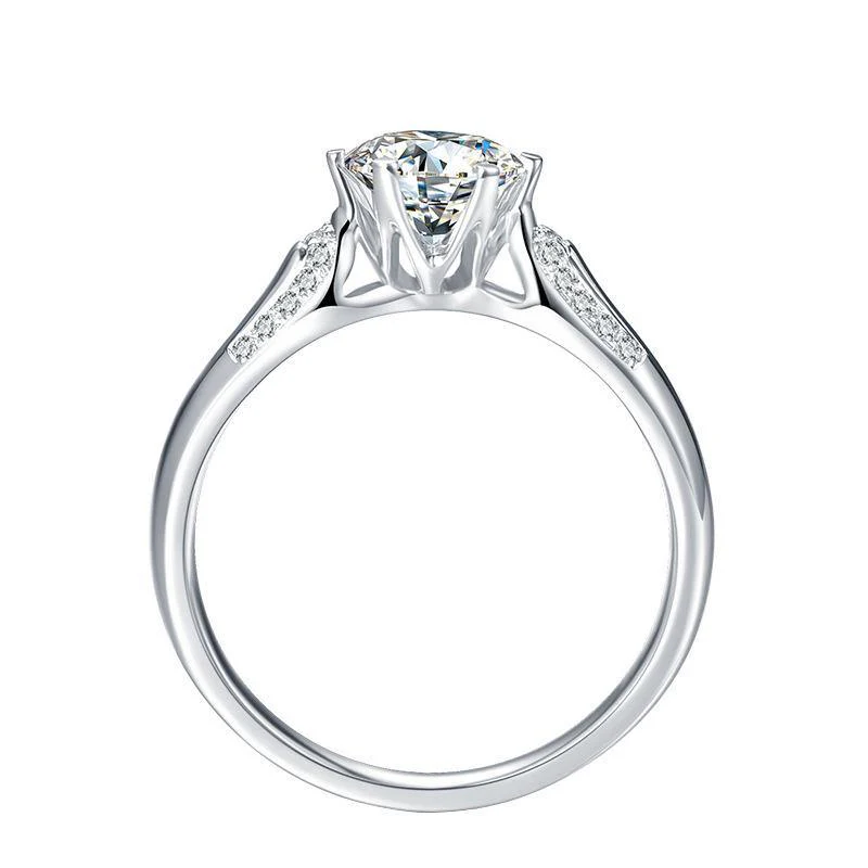 Round Moissanite U-Shape Pave Wide Band Gold Engagement Ring - Image 9