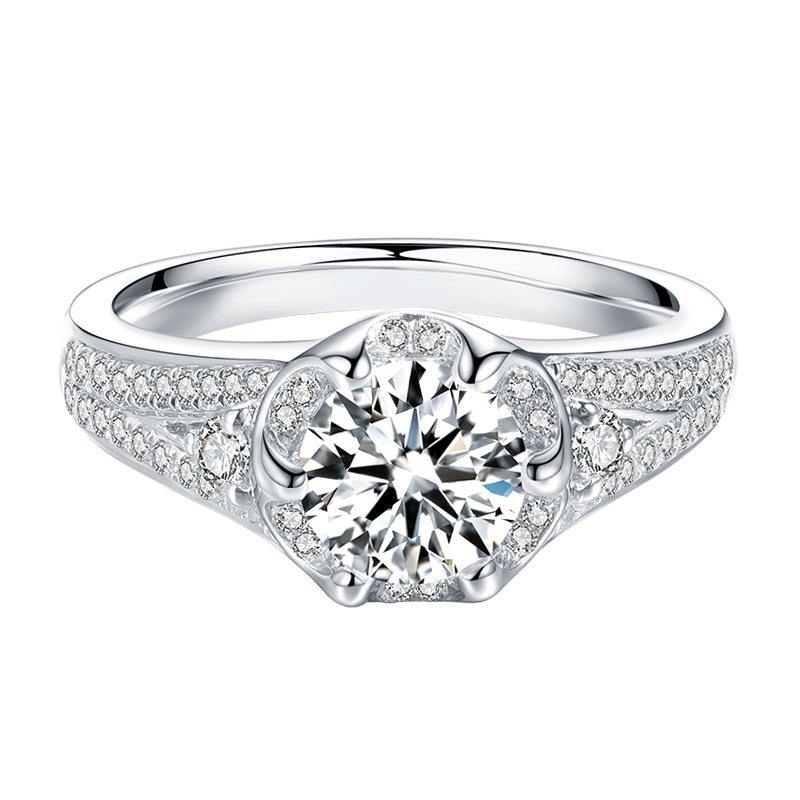 D-VVS1 Round Moissanite Split Shank Six Prong Pave Gold Engagement Ring - Image 6