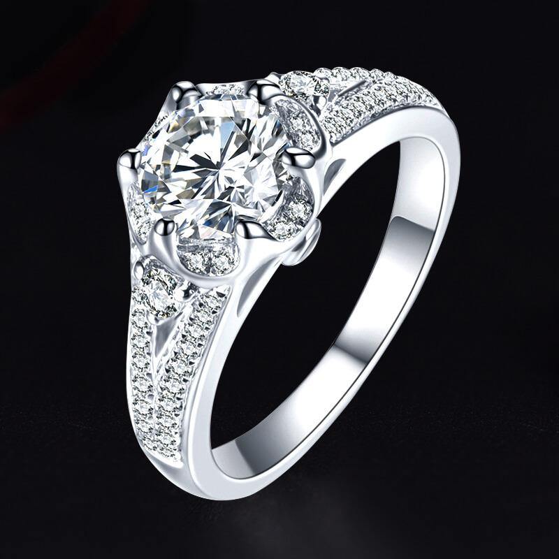 D-VVS1 Round Moissanite Split Shank Six Prong Pave Gold Engagement Ring - Image 8