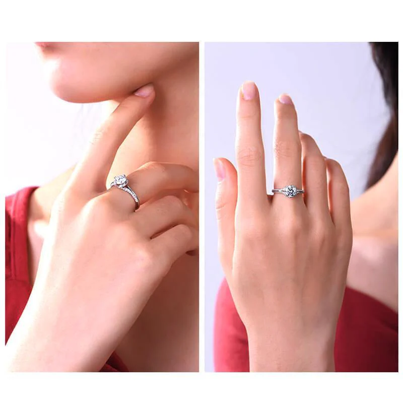 D-VVS1 Round Moissanite Flower Bud Pave Gold Engagement Ring - Image 10