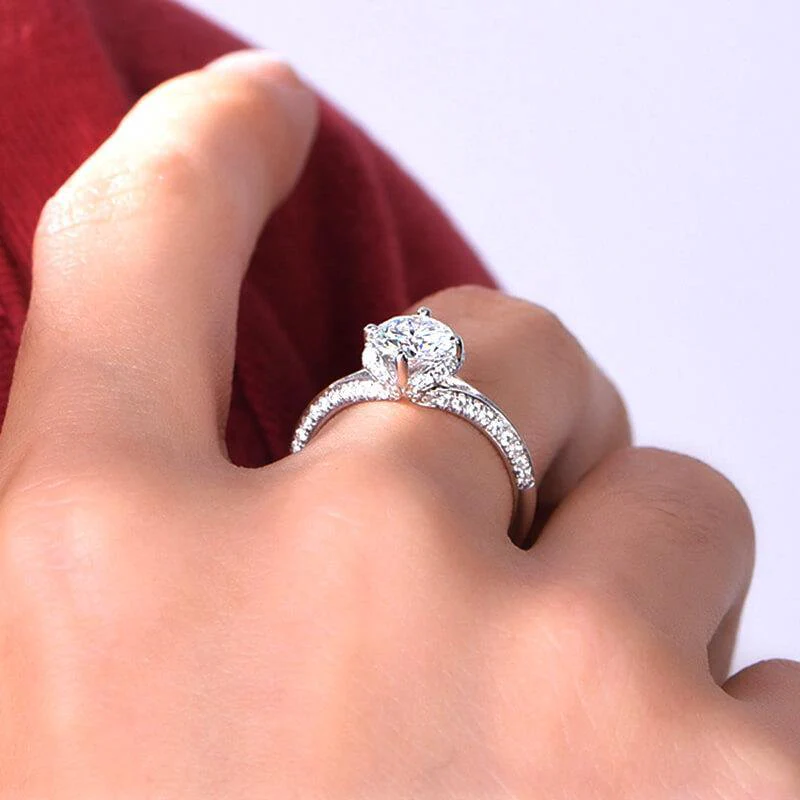 D-VVS1 Round Moissanite Flower Bud Pave Gold Engagement Ring - Image 11