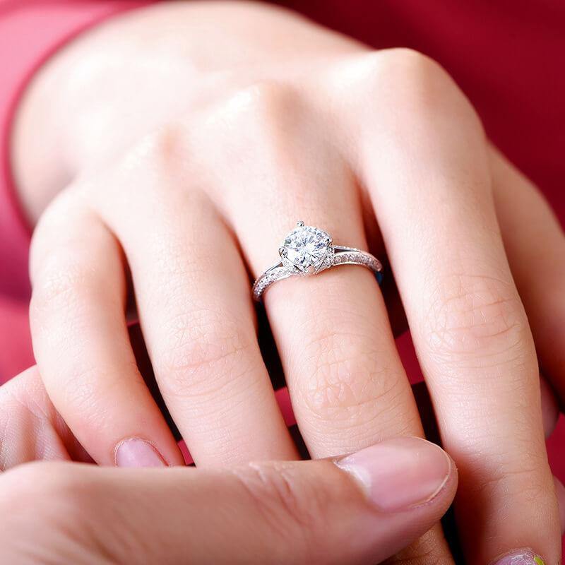 D-VVS1 Round Moissanite Flower Bud Pave Gold Engagement Ring - Image 4