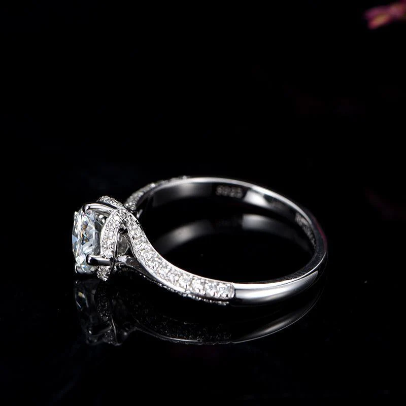 D-VVS1 Round Moissanite Flower Bud Pave Gold Engagement Ring - Image 6