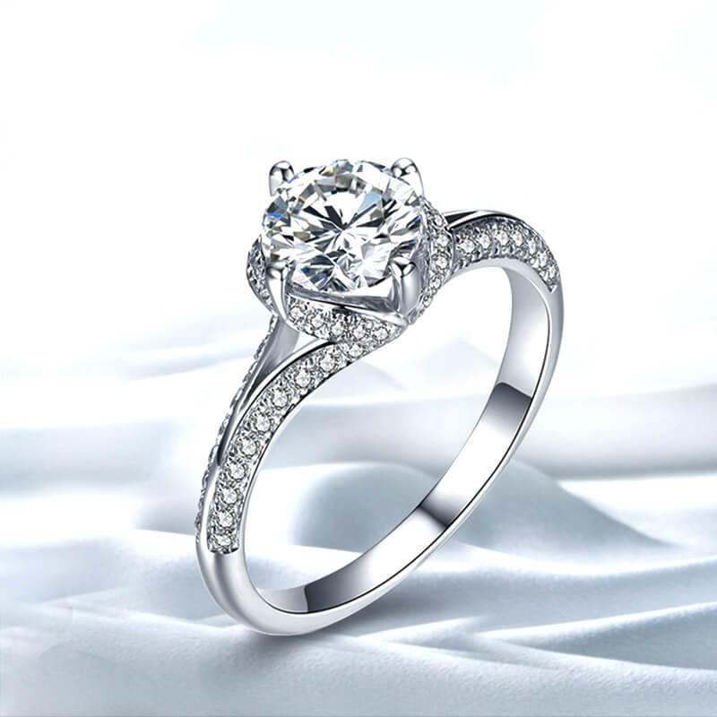 D-VVS1 Round Moissanite Flower Bud Pave Gold Engagement Ring - Image 8