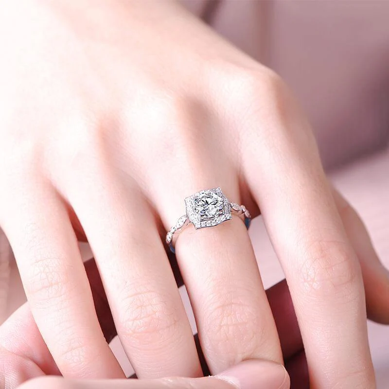 Vintage Halo Round Moissanite Luxury Floral Gold Engagement Ring - Image 10