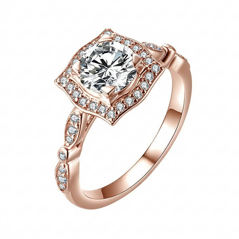Vintage Halo Round Moissanite Luxury Floral Gold Engagement Ring - Image 3