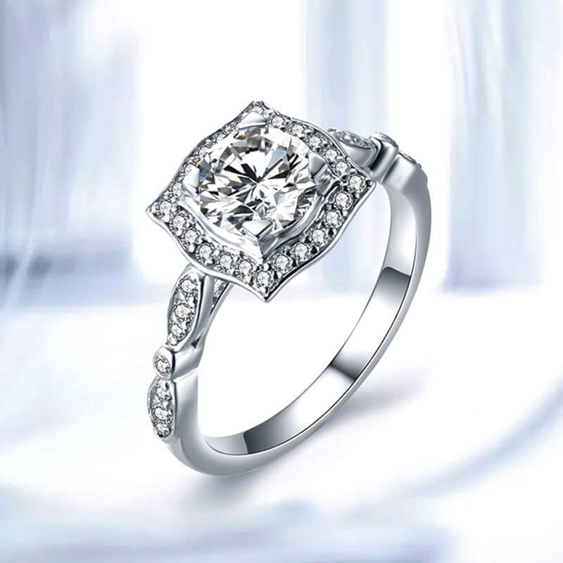 Vintage Halo Round Moissanite Luxury Floral Gold Engagement Ring - Image 5