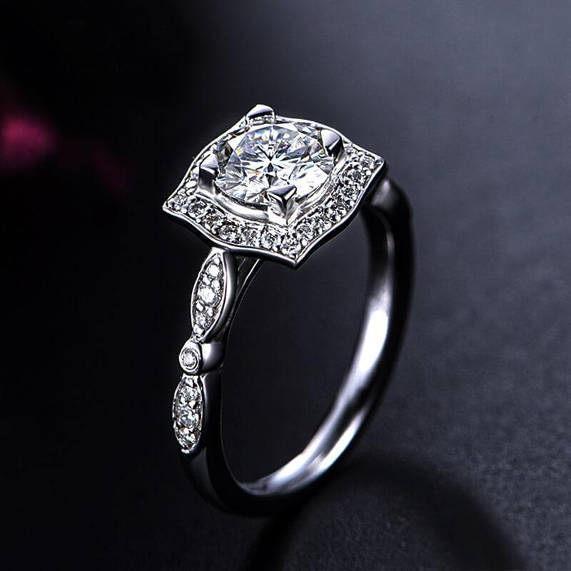 Vintage Halo Round Moissanite Luxury Floral Gold Engagement Ring - Image 6