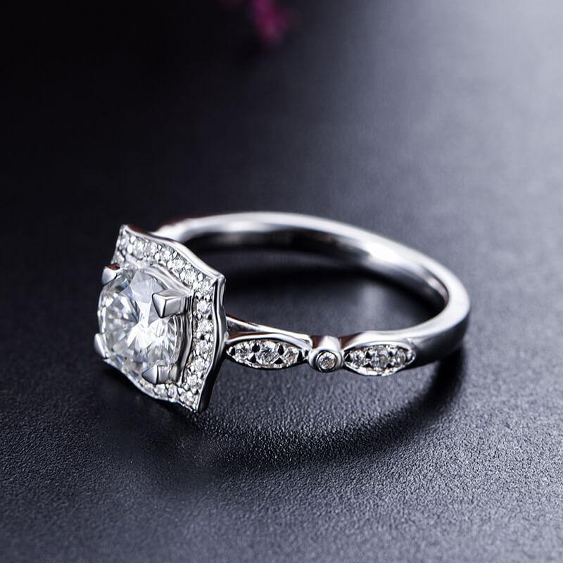 Vintage Halo Round Moissanite Luxury Floral Gold Engagement Ring - Image 7