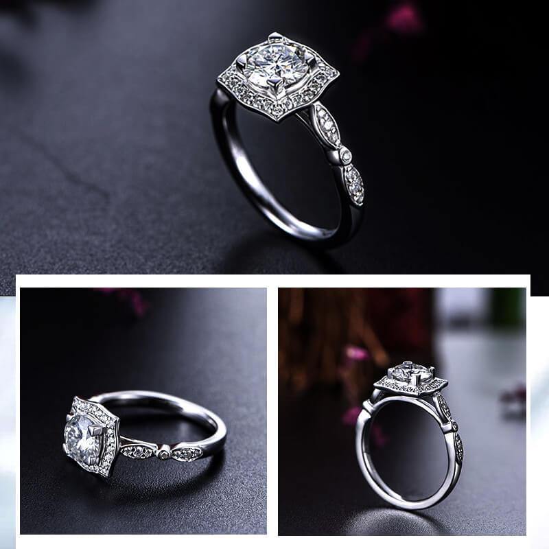 Vintage Halo Round Moissanite Luxury Floral Gold Engagement Ring - Image 8