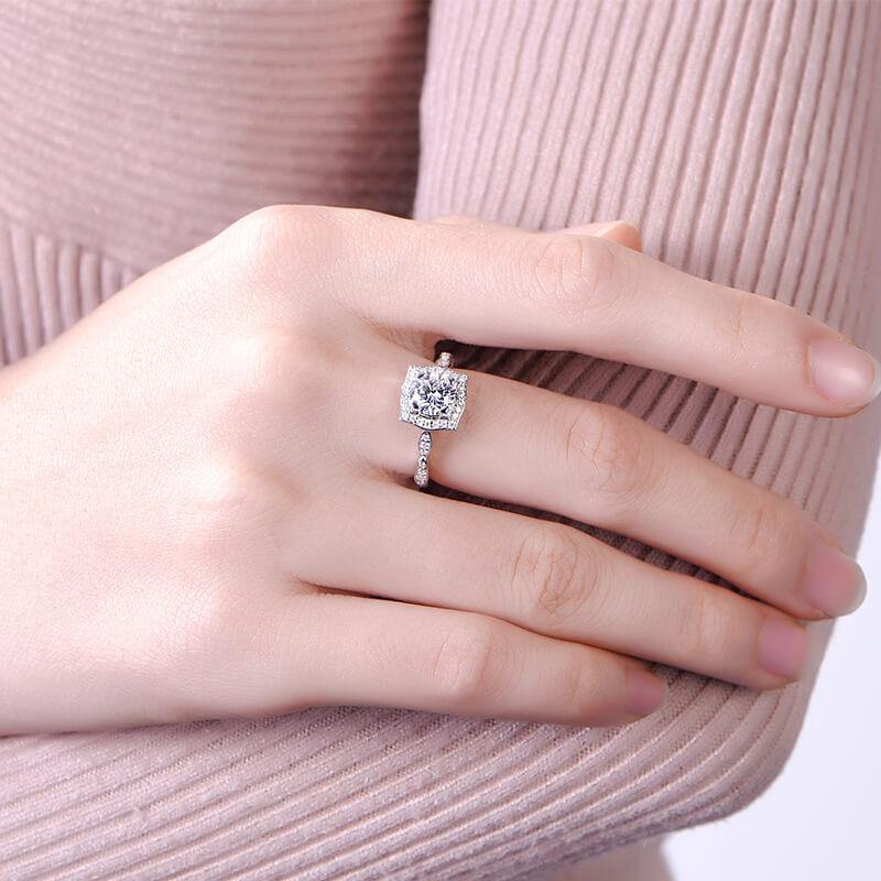 Vintage Halo Round Moissanite Luxury Floral Gold Engagement Ring - Image 9