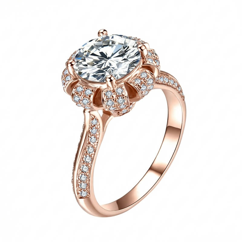 D-VVS1 Round Premium Moissanite Luxury Floral Gold Engagement Ring - Image 10