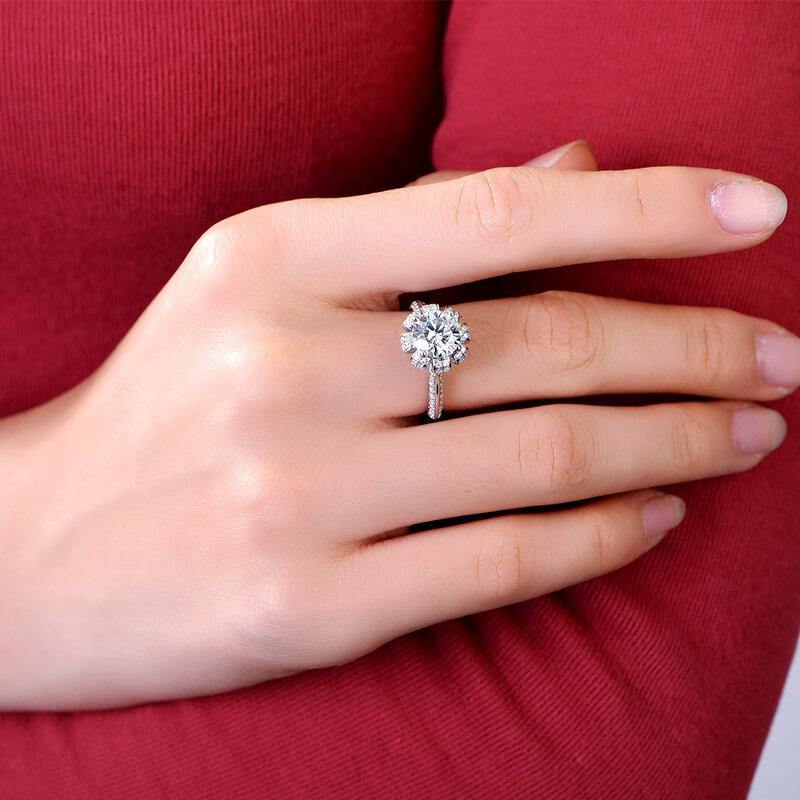 D-VVS1 Round Premium Moissanite Luxury Floral Gold Engagement Ring - Image 3