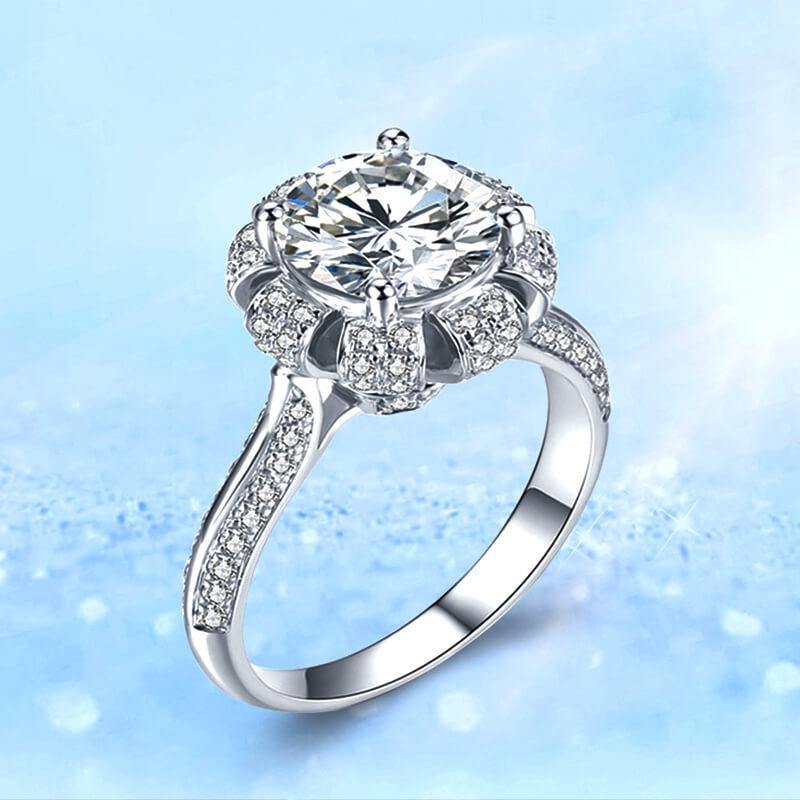 D-VVS1 Round Premium Moissanite Luxury Floral Gold Engagement Ring - Image 4